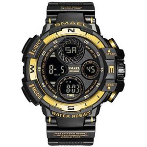 Mens Digital Polshorloge, Outdoor Sport LED-polshorloge, Militaire Multifunctionele Casual Horloges, 50Mwaterbestendig Horloges Mannen,Black gold
