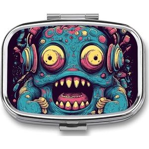 Rechthoekige pillendoos met 2 compartimenten (designnaam) pillenorganizer, waterdichte medicijnorganisatordoos voor reizen, metalen pillencontainers voor medicatieplanner