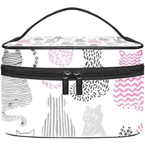 Roze zwart grijs katten collectie make-up organizer tas, reizen make-up tas organizer case draagbare cosmetische tas voor vrouwen en meisjes toiletartikelen, Meerkleurig, 22.5x15x13.8cm/8.9x5.9x5.4in