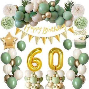 FeestmetJoep® 60 jaar feestpakket Groen / Goud 63-delig - 60 jaar verjaardag versiering - 60 jaar slingers - 60 jaar ballonnen - Feestversiering voor man & vrouw Groen / Goud - 40 jaar verjaardag man