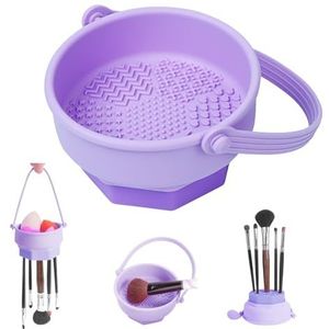 Reinigingskwast, 3-in-1, afneembaar, reinigingsmat, make-upkwast, siliconen, reinigingskom voor cosmeticaborstel voor het reinigen, drogen en bewaren (paars)