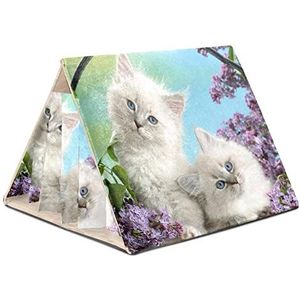 Hamsterkooi,Tent en Bed voor huisdieren,Habitat voor Hamster Huis,Speelgoed voor Kleine Dieren,Kawaii Witte Kittens kat Afdrukken