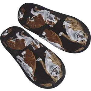 BONDIJ Engelse Bulldogs Print Slippers Zachte Pluche Huis Slippers Warme Slip-on Slides Gezellige Indoor Outdoor Slippers voor Vrouwen, Zwart, one size