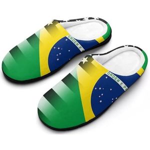 Zwart En Wit USA Braziliaanse Vlag Katoenen Slippers Voor Vrouwen Warme Anti-Slip Rubber Zool Huisschoenen Voor Indoor Hotel 7-8 (39-40)