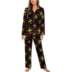 I Love Jamaica Rood Hart Pyjama Sets Met Lange Mouwen Voor Vrouwen Klassieke Nachtkleding Nachtkleding Zachte Pjs Lounge Sets