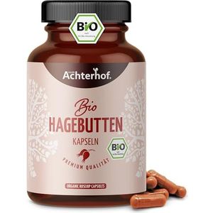 Biologische rozenbottel capsules | 180 stuks | hoog gedoseerd | 595mg puur rozenbottelpoeder per capsule | zonder toevoegingen | veganistisch en laboratorium getest | vom Achterhof