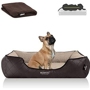 BedDog Premium Orthopedisch hondenbed WUFFI, MEMORY FOAM, kunstleer, afneembare, inclusief deken - MELANGE (beige/bruin)