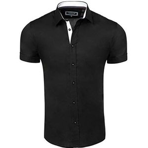 Carisma Herenhemd met korte mouwen, effen, S-5XL, basic herenhemd met korte mouwen, van 97% katoen, regular fit, korte mouwen, voor heren, vrije tijd en kantoor, zwart, XL