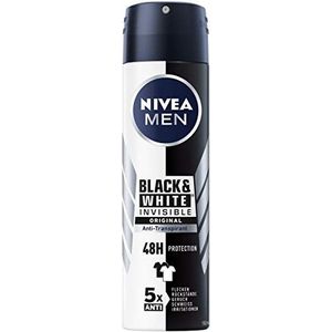NIVEA MEN Black & White Invisible Original Deodorant spray, 150 ml, deodorant met anti-vlekkenformule, deodorant met 48 uur bescherming, verzorgt de huid