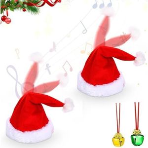 Elektrische Kerstmutsen met Bel Kettingen 2024 Nieuwe Zingen en Dansen Kersthoed Elektrische Kerstman Hoeden Muzikaal Speelgoed (Color : 2 Pack, Size : One size)