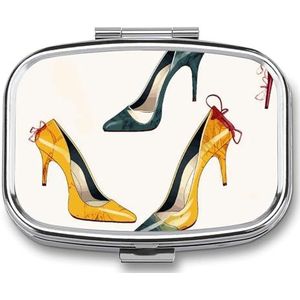 Hoge hak schoenen pillenetui met 2 compartimenten, pillenorganizer, draagbare vierkante pillendoos, vitaminepillenorganizer voor zakportemonnee en reizen