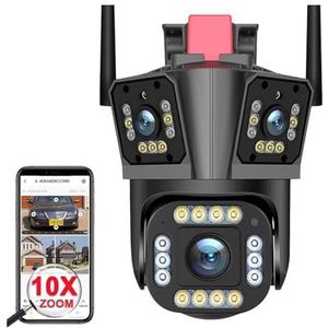 Beveiligingssysteem, IP Camera 5K 12MP HD 10X Zoom PTZ-camera met drie lenzen Buiten Groothoek Bewegingsdetectie Beveiligingscamera Videobewaking(5K Camera Add 128G)