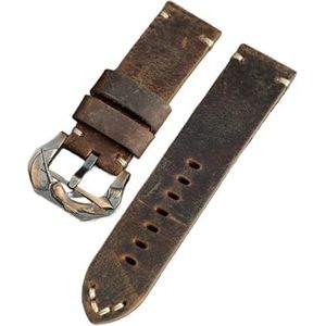 EDVENA Handgemaakte Crazy Horse Lederen Horlogeband 20 22 24 2 6 mm Bruine kalfskin-band met bronzen gesp compatibel met PAM111 441 (Color : Brown, Size : 24mm)