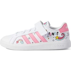 adidas Grand Court Tennis Shoe, FTWR White/Bliss Pink/Grey Two (Minnie Mouse) (Elastic), 12 US Unisex Little Kid