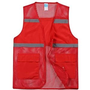 Fluorescerend Vest Reflecterende vesten hoge zichtbaarheid mesh reflecterende vesten met zakken en ritssluiting for teamactiviteiten of nachtrijden Reflecterend Harnas (Color : Rot, Size : Large)