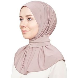 World of Shawls Hidjab klaar voor gebruik, snel aan te trekken, voor dames, meisjes, vrouwen, met knopen om achteraan dicht te maken, hoogwaardige sjaal van jersey, Naakt, one size