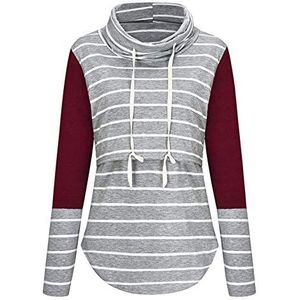 Bienwwow Vrouwen Borstvoeding T Shirt Zwangerschaps Gestreepte Nursing Tuniek Lange Mouw Tops (Claret, M)