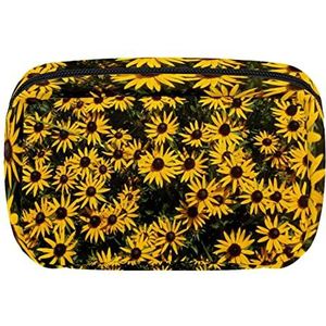 Gele Weinig Daisy Plant Wild Nature Travel Gepersonaliseerde Make-up Bag Cosmetische Tas Toiletry tas voor vrouwen en meisjes, Meerkleurig, 17.5x7x10.5cm/6.9x4.1x2.8in