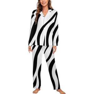 Skin Zebra Vrouwen Lange Mouw Button Down Nachtkleding Zachte Nachtkleding Lounge Pyjama Set M