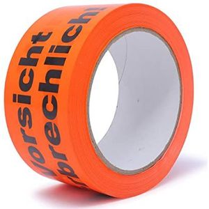 gws Opmerkingsplakband, voorzichtig, breekbaar, gangoranje, pvc, sterke verpakkingstape in professionele kwaliteit, waarschuwingsband, pakketband, 50 mm x 66 m, 36 rollen