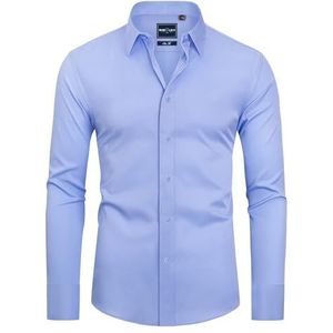 DEMEANOR Herenhemd met lange mouwen, businessoverhemd, slim fit, strijkvrij, vrijetijdshemd, blauw, S