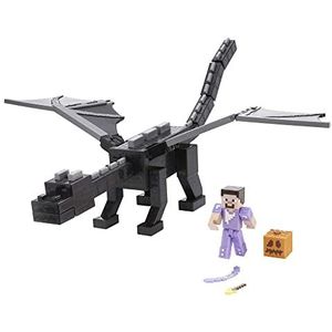 Minecraft Ultimate Enderdraak Figuur, 51 cm mistspuwend wezen, plus 8,3 cm Steve figuur met kleurverandering, wapen, pantser en gevechtsaccessoire, cadeau voor kinderen vanaf 6 jaar, HHW17