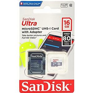 Sandisk Sdsqunc-016G-Gn6Ma Ultra Micro Sdhc Uhs-I C10 Geheugen Kaart Met Adapter, 16Gb