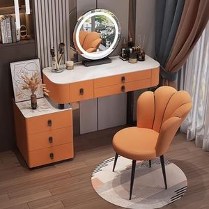 Vanity Desk Set met 3-kleuren verstelbare 360° draaibare spiegel, kaptafel met 6 laden met grote capaciteit, kaptafel met kast kan links en rechts worden geïnstalleerd, aanpassen aan verschillende