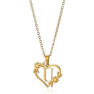 Dames hart AZ Letters ketting 18K gouden bloem hanger ketting initialen sieraden cadeau (Style : U)