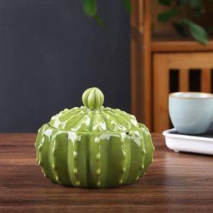 Keramische Asbak met Deksels, Cactusvorm Winddicht Roken Asbak, Eenvoudig Modern Decoratie Bureau-asbak, Sigarettenasbak voor Thuis Kantoor Tuin(Green)