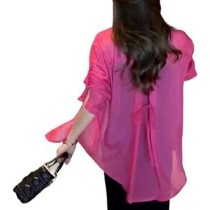 KIKIATA Zomerzonnebrandcrème chiffon shirt, plus size dunne zonbescherming top voor vrouwen, UV-gesneden cool touch vest, chiffon blouses, Roze, 3XL