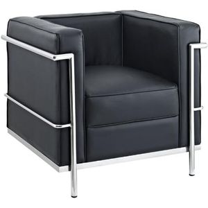 Générique LC2 Loungestoel 1-zits Le Corbusier stijl met kussens en frame van roestvrij staal, echt leer, wit
