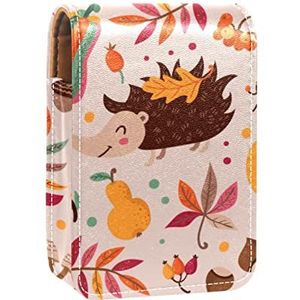 Make-up Lipstick Case voor Buiten Herfst Bladeren Patroon Draagbare Lippenstift Organizer met Spiegel Dames Mini Make-up Tas Neemt Tot 3 Lippenstift