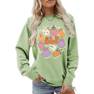 MLZHAN Cognitie Sociale Stem SLP Halloween Geesten Sweatshirt Vrouwen Gift Herfst Lange Mouw Shirts Harajuku Losse Trui Tops, Olijfgroen, S