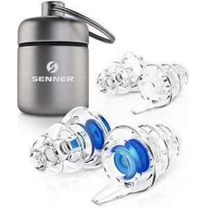 Senner ® MusicPro | Gehoorbescherming oordopjes voor concert, festival, muziek en disco, met aluminium houder (brede grijze doos blauwe filter)