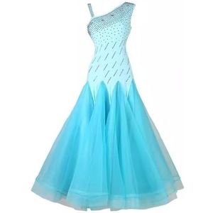 FZHQNZJF Balzaal Wedstrijd Danskleding Strass Wals Performance danskostuum Dames Standaard Flamenco Dansjurken Mouwloos Foxtrot Tango Danskleding,Blauw,L