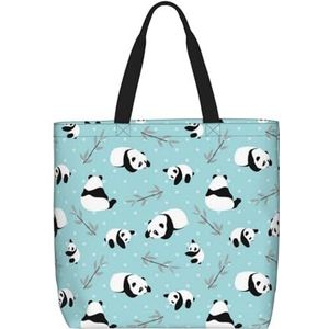 ZaKhs Cartoon Panda Beer Print Vrouwen Tote Bag Grote Capaciteit Boodschappentas Mode Strand Tas Voor Werk Reizen, Zwart, Eén maat