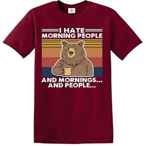 I Hate Morning People T-Shirt Beer Drinken Koffie Grappige Meme Mornings Peoples, Kastanjebruin T-shirt, M