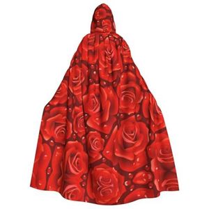 WURTON Halloween Kerstfeest Veel Rode Rozen Print Volwassen Hooded Mantel Prachtige Unisex Cosplay Mantel