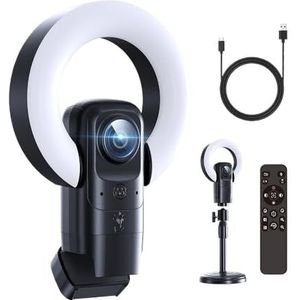 4K streaming webcam met AI-autofocus, ringlicht, microfoon, afstandsbediening, USB en afspelen for YouTube Zoom Live-videogesprekken