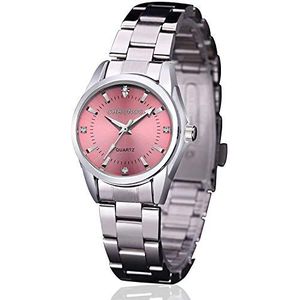 Vrouwen Dame Jurk Analoge Quartz Horloge Met Rvs Band, Casual Mode Waterdichte Horloges Romeinse Cijfer Diamant Strass Lichtgevende Horloge, roze, armband