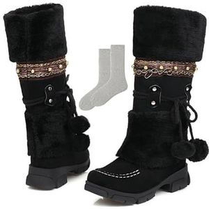 Harige Laarzen Voor Vrouwen, Fleece Warme Winter Snow Boots Suede Laarzen Dikke-Zool Mid-Boots (Color : B, Size : 36 EU)