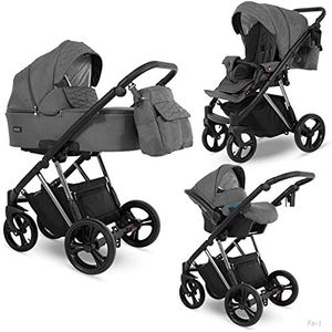 Kinderwagen 3in1 Isofix kinderzitje Buggy Faro van Lux4Kids Black 01 2in1 zonder autostoel