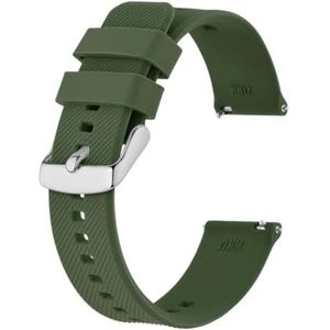 Horlogeband 18mm~22mm Siliconen Horlogeband Heren Dames Vervangende Band Rubber Armband Roestvrijstalen Gesp(Army Green-silver,18mm)