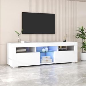 Aunvla Modern 140 cm groot wit hoogglans tv-paneel met ledverlichting, staande en hangende tv-kast, tv-board, tv-lowboard – een veelzijdige opbergoplossing voor je woonkamer