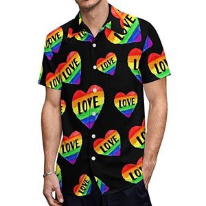 Love Heart LGBT Pride Heren Shirts met korte mouwen Casual Button-down Tops T-shirts Hawaiiaanse strand T-shirts M