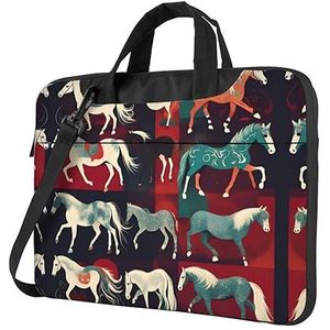 SSIMOO Hondenpoot patroon stijlvolle en lichtgewicht laptop messenger tas, handtas, aktetas, perfect voor zakenreizen, Verschillende soorten paarden, 15.6 inch