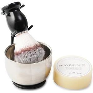 Scheerkwastenset voor mannen, 4-delige scheerset inclusief scheerkwast, scheerzeep, kom en scheermesstandaard