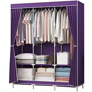 Stoffen kleerkast, draagbare kledingkast, Draagbare stoffen kledingkast met ophangrail en planken, kledingkast-opslagorganisator for slaapkamer, rood-128x45x170cm (Color : Purple, Size : 128x45x170c