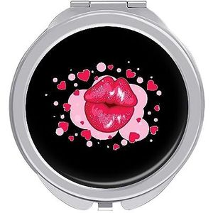Love-kiss Compact Kleine Reizen Make-up Spiegel Draagbare Dubbelzijdige Pocket Spiegels voor Handtas Purse